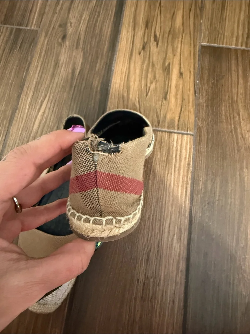 Burberry Tan & Black Plaid Espadrille Flats